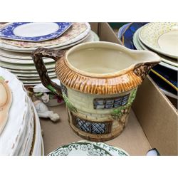 Large quantity of Victorian and later ceramics to include Spode Velamour twin handled vase, Bavaria Schumann Arzberg large circular stand and vase, Beswick Ware,  Spode, blue and white, Hanley and G Meakin, tea wares, figures, West German vase etc in six boxes