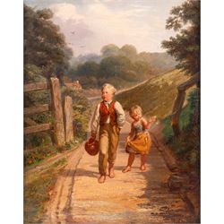 William Bromley III (British 1816-1890): Two Children on a Country Lane, oil on canvas dat...