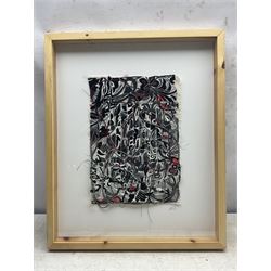 Ros Johnson (Yorkshire Contemporary): Abstract Lines, hand-stitched textile, signed to mount, textile approx. 37cm x 26cm 