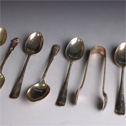 Set of six continental 800 silver coffee spoons with pierced rose design finials, stamped 800 verso, together with a cased set of six teaspoons and sugar tongs, with rattail bowls and engraved initials verso, hallmarked Cooper Brothers & Sons Ltd, Sheffield 1912, 