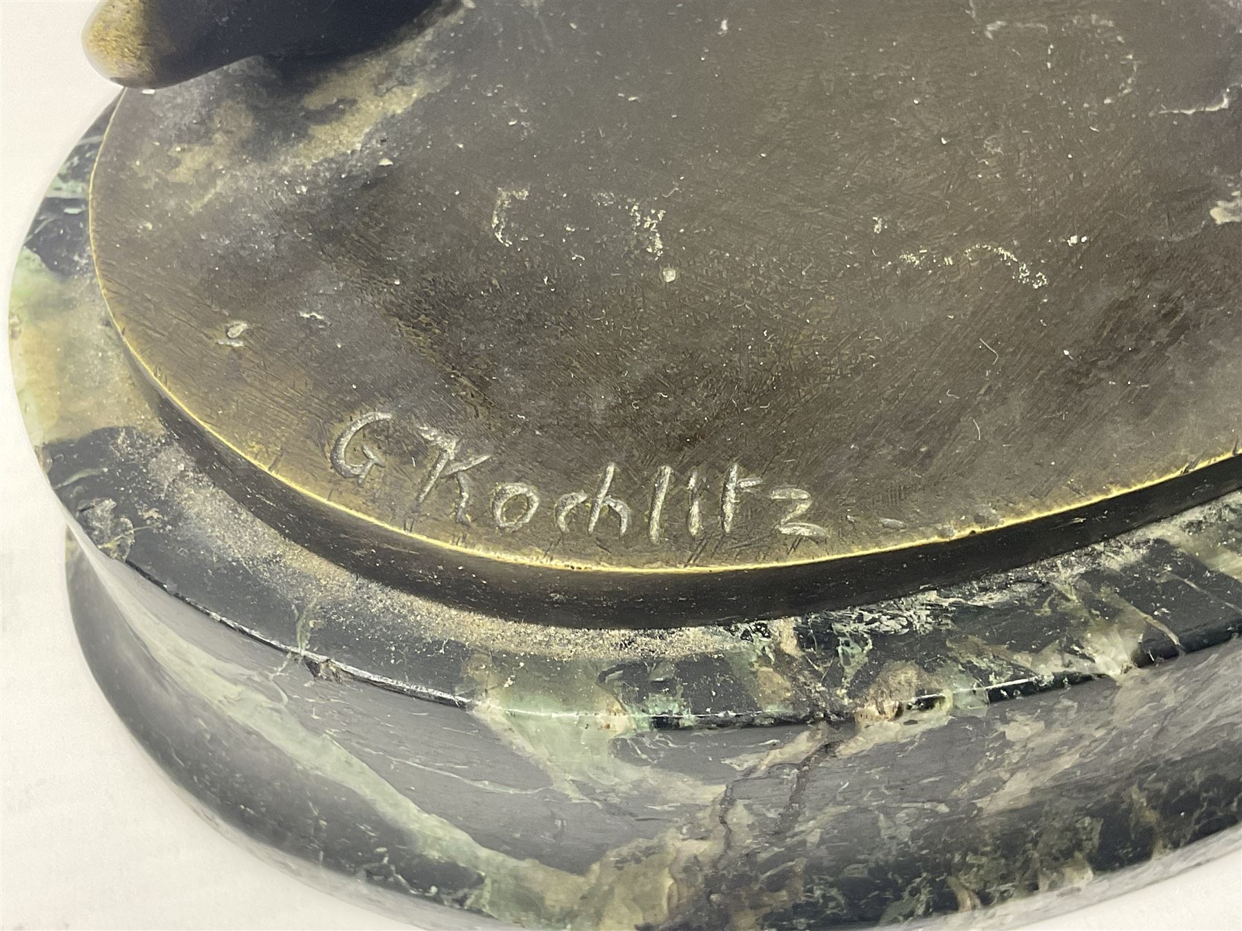 After C. Rochlitz, bronze, modelled as a semi nude female figure, upon a marble plinth, overall H31cm