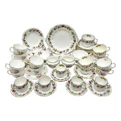 Royal Crown Derby Posies pattern tea service, including two milk jugs, two open sucrier, twelve teacups and saucers, twelve dessert plates etc 