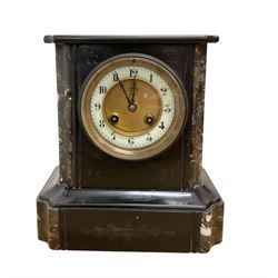 French- marble and slate mantle clock c1880 striking the hours and half hours on a gong. W...