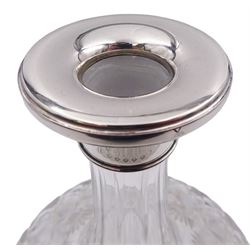 Modern silver mounted cut glass ships decanter and stopper, hallmarked W I Broadway & Co, Birmingham 2000, H27.5cm
