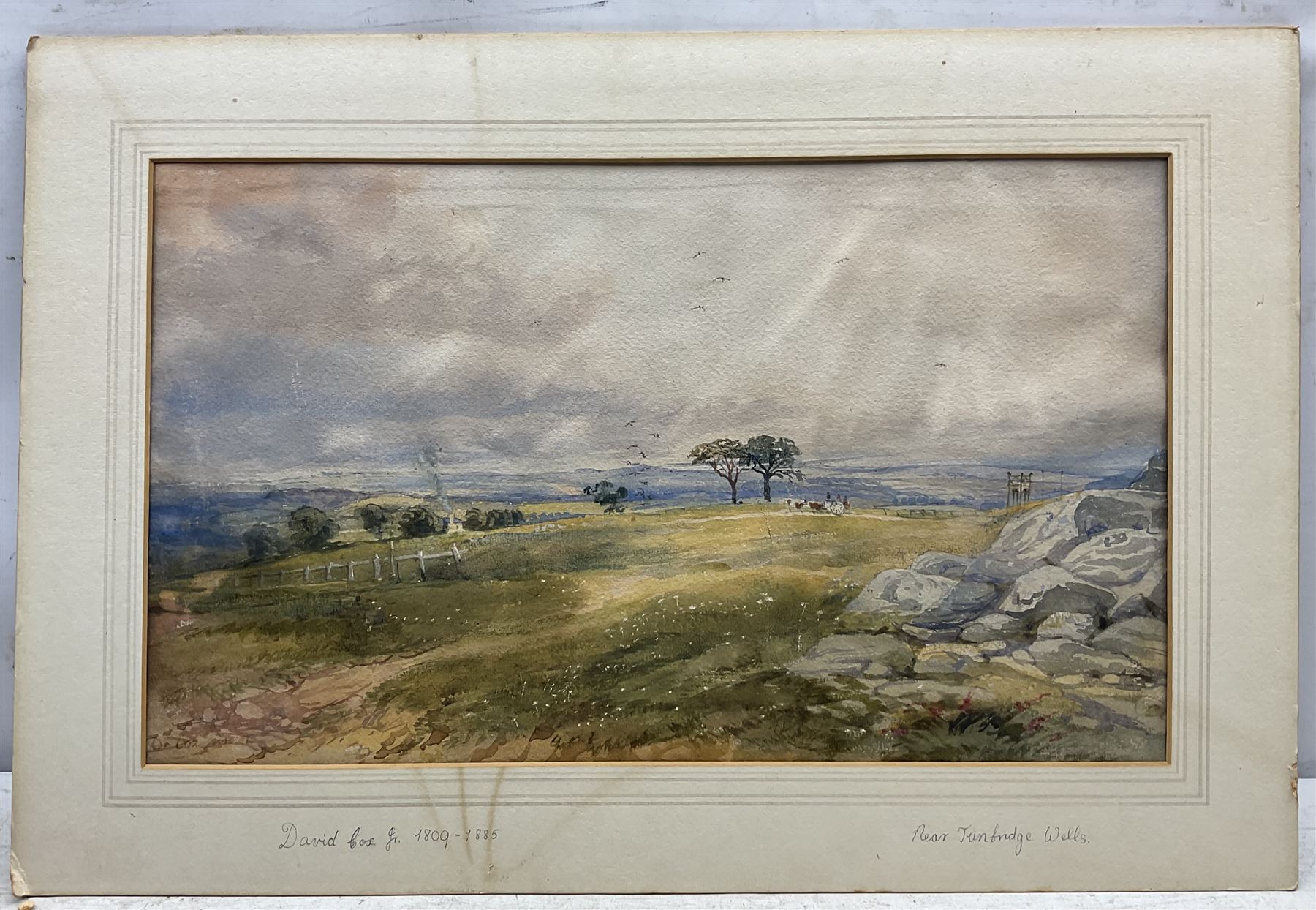 David Cox Jr (British 1808-1885): 'Near Tunbridge Wells', watercolour signed, titled in a later hand on mount 26cm x 44cm (unframed) Notes: Christie's provenance verso.