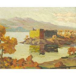 Scottish School (Early 20th century): Loch Scene with Peninsular Castle, oil on panel unsigned 36cm x 42cm