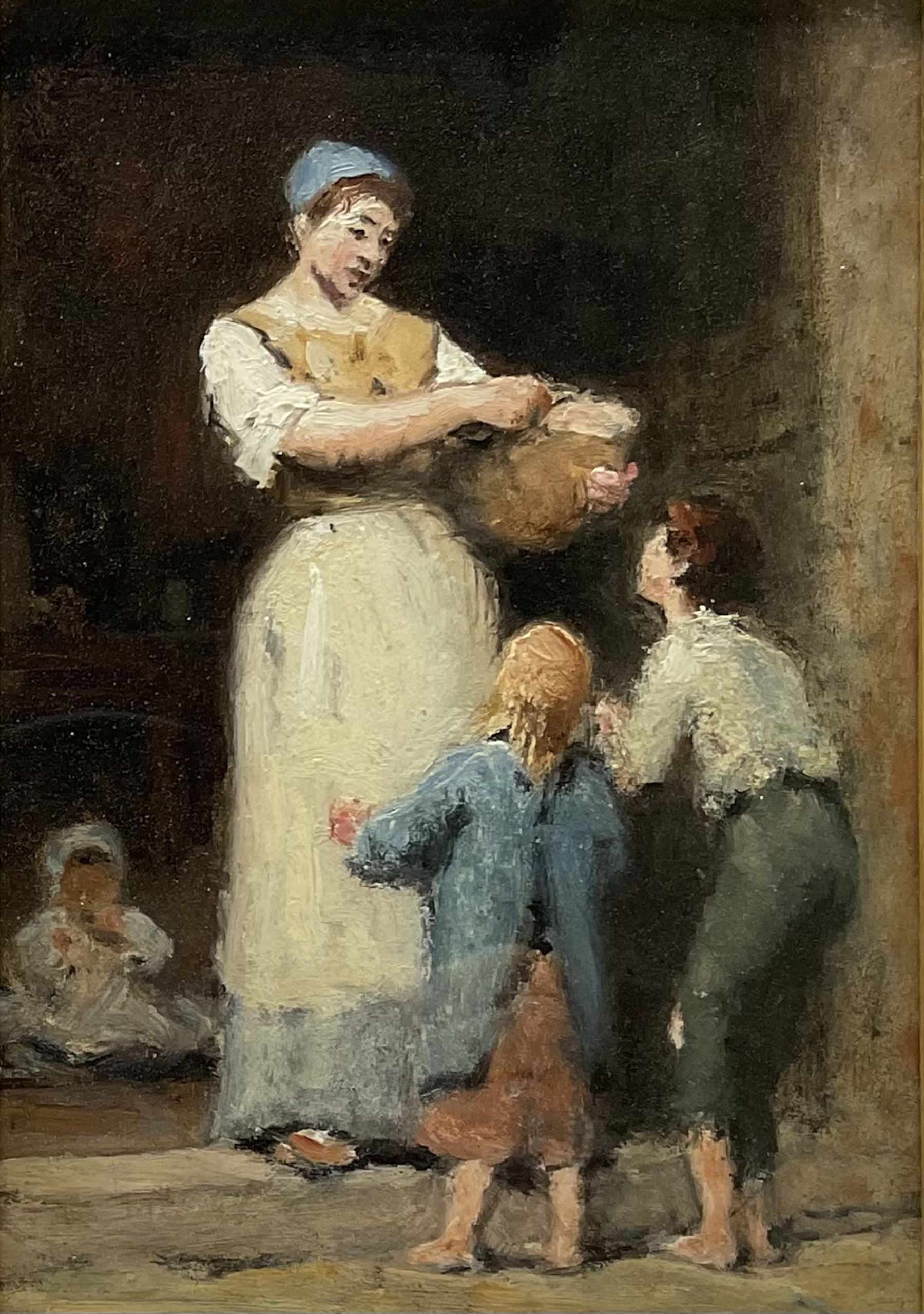 Jacques-Eugène Feyen (French 1815-1908): Mother and Children, oil on card unsigned 20cm x 13.5cm