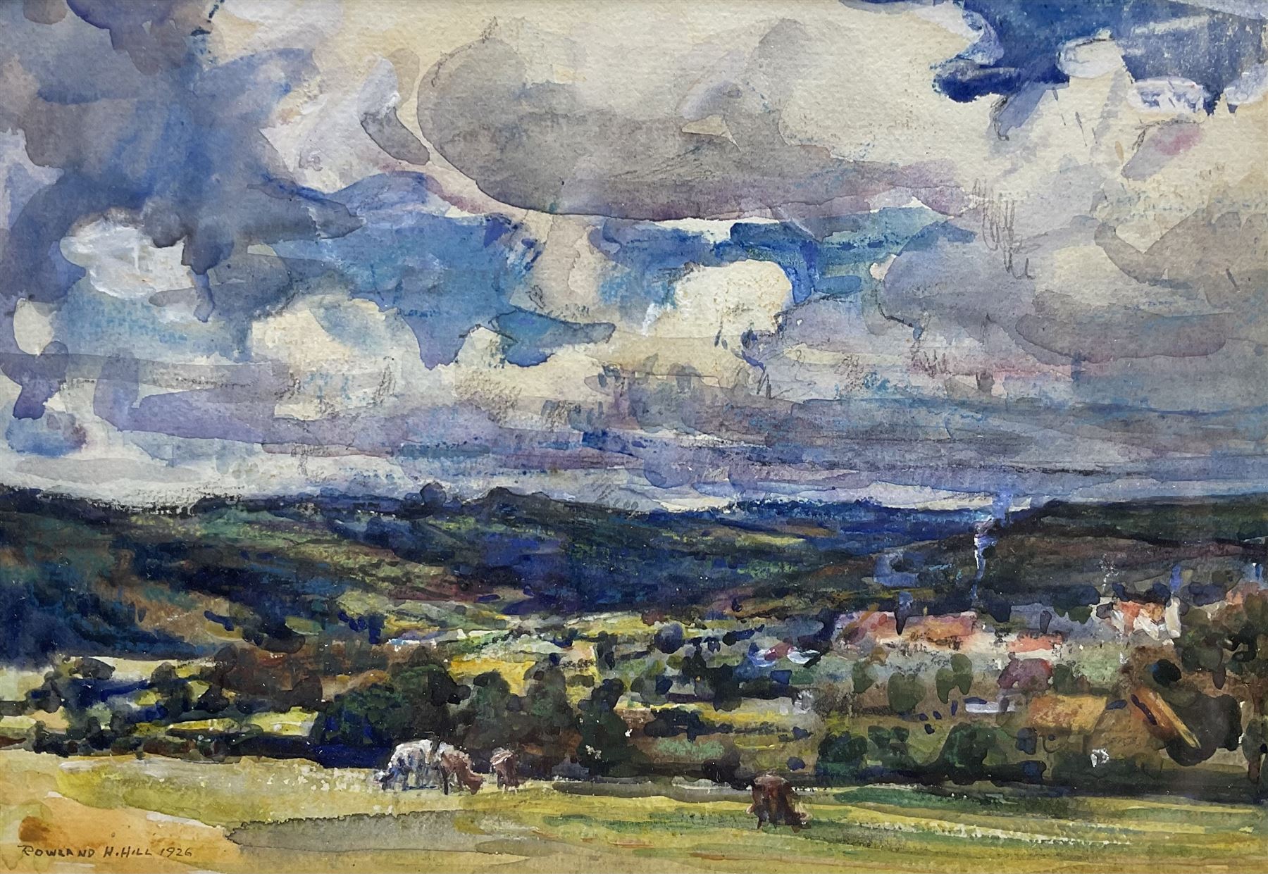 Rowland Henry Hill (Staithes Group 1873-1952): Cattle near Goathland, watercolour signed and dated 1926, 19cm x 28cm