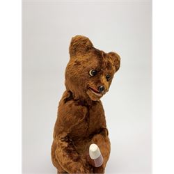 'Meabeab' Russian clockwork plush covered bear c1950s depicted standing with open mouth holding an ice lolly H9