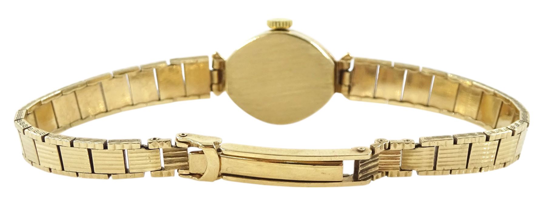 Avia ladies 9ct gold manual wind wristwatch, on integral 9ct gold bracelet, hallmarked