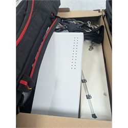 Collection of cameras and photography equipment, including Canon EOS 1000F DSLR, Fujifilm S9500, Canon EOS 10, lenses, filters, tripods, etc, in three boxes