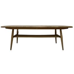 Ercol - mid-20th century blonde elm and beech model 459 coffee table, rectangular top over spindle magazine rack