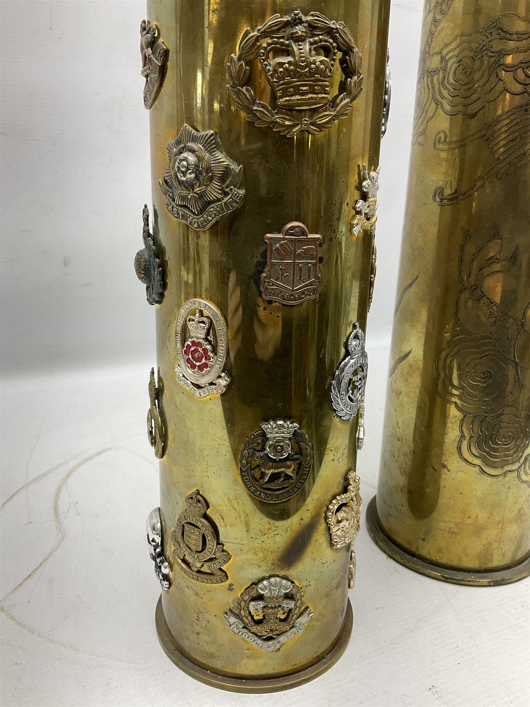 WW1 German brass shell case inscribed PATRONENFABRIK KARLSRUHE 1917 ...