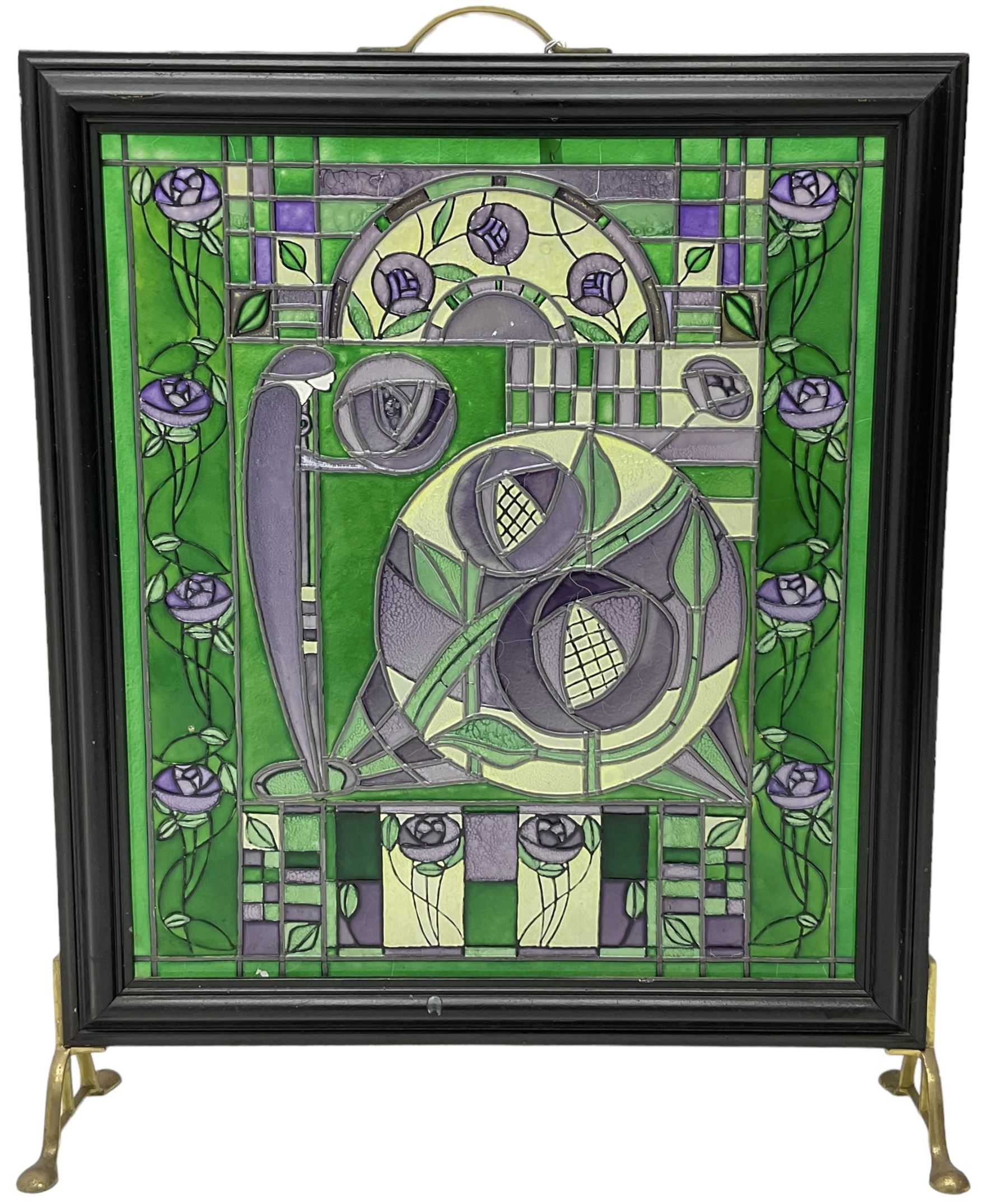 Rennie Mackintosh design Art Nouveau style stained glass fire screen