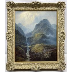 George Blackie Sticks (British 1843-1900): 'Glencoe - Near the Bridge of Three Waters', oil on canvas, signed titled and dated '83 verso 44cm x 36cm