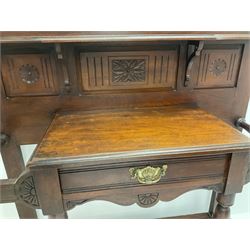 Victorian mahogany hall stand, raised bevel edge mirror back, single drawer, solid undertier joined by turned supports