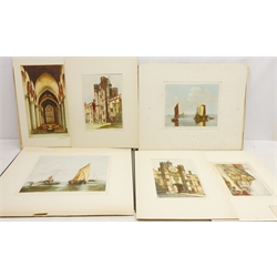  'Ships in Calm Water', two etchings signed by Randall Mason, Fishing Boats, two ethcings signed by A Arnold, 'St Giles, Edinburgh', etching signed by Edward Sharland (British 1884-1967) and three etchings by C Fitzgerald max 32cm x 38cm in two portfolios (8)  