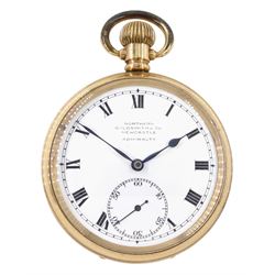 Early 20th century gold-plated keyless open face Swiss lever pocket watch by Northern Goldsmiths Co, Newcastle Admiralty, case by Dennison