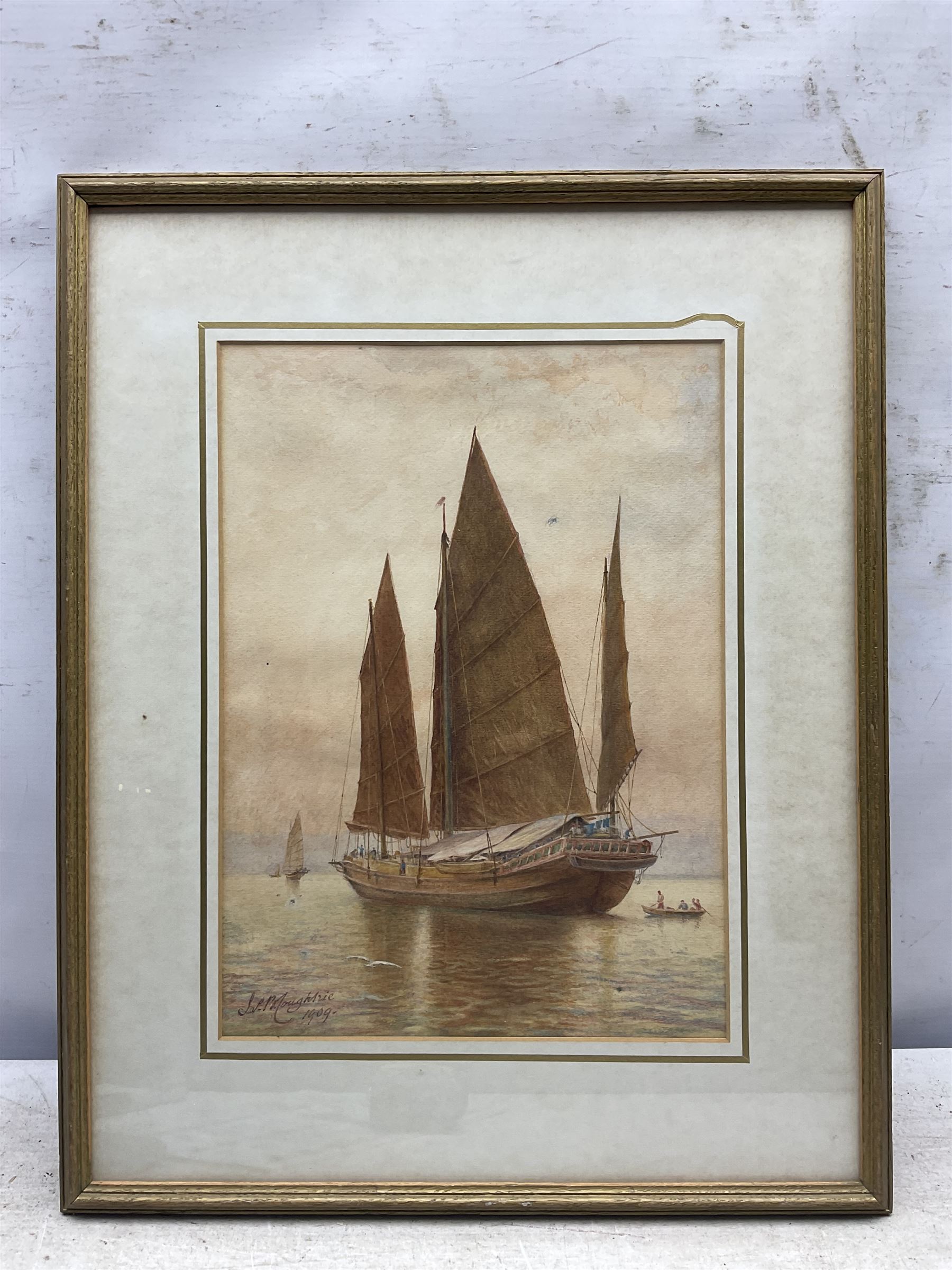 James Billington Coughtrie (British 1837-1920): Hong Kong Ships Heading Out, watercolour signed and dated 1909, 33.5cm x 24cm 