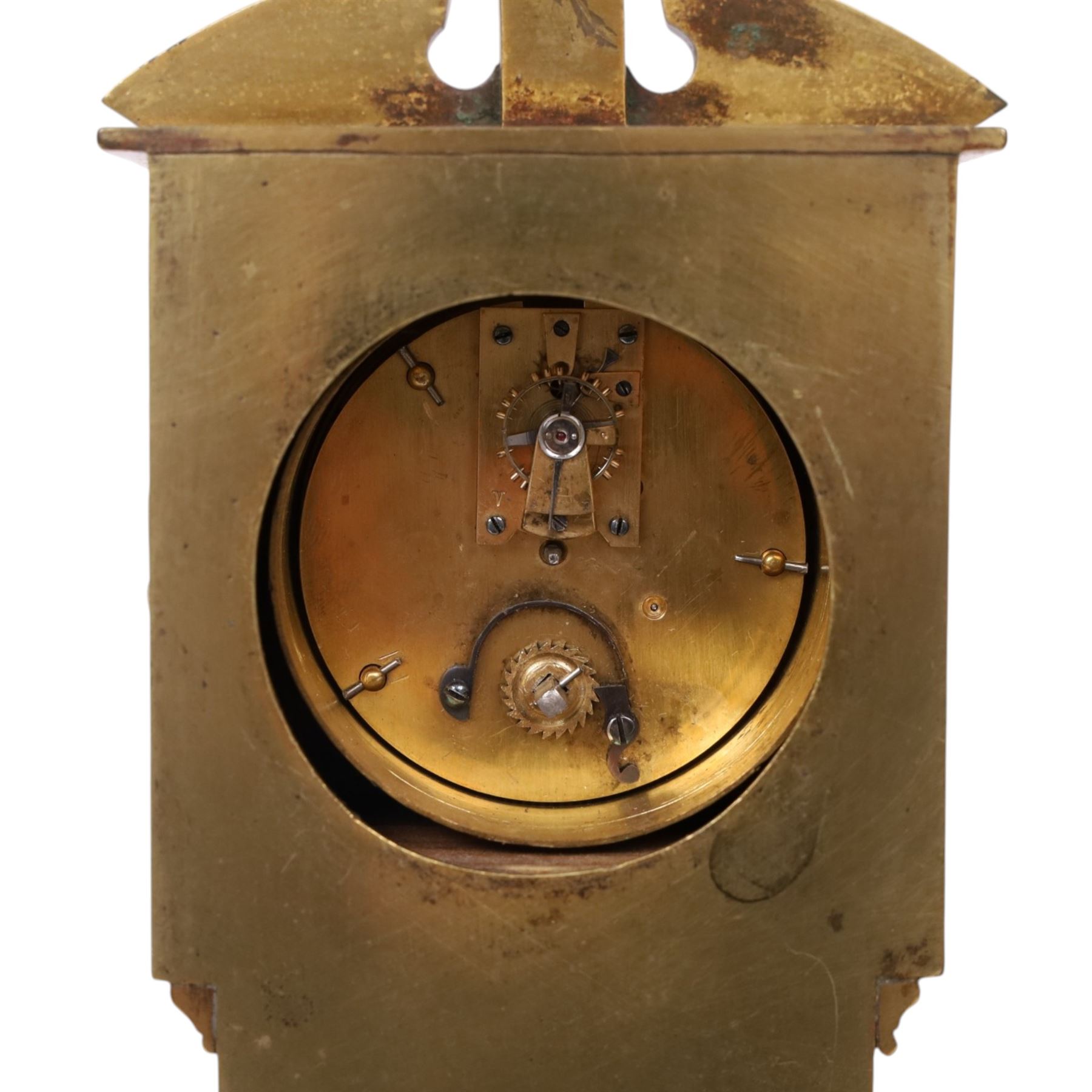 Victorian brass miniature longcase clock, the dial signed MacMichael, 42 South Audley St, London, H45cm