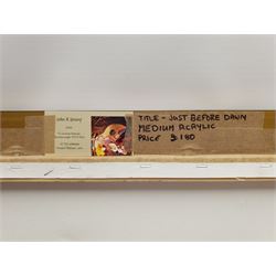 John R Young (British Contemporary): 'Just Before Dawn' Sandside Scarborough, acrylic signed, titled with artist's studio card verso 45cm x 60cm