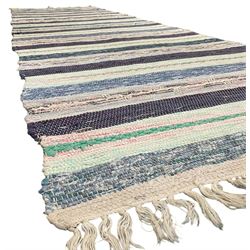 Striped cotton rag runner rug, in blue and purple shades 
