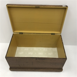 19th century pine chest, upholstered, hinged lid, W83cm, H46cm, D49cm