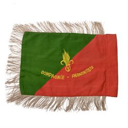 French Foreign Legion Pennant of 3rd Comp. Parachutiste Regiment, rectangular pennant with bullion embroidered Compagnie - Parachutiste and insignia to the centre of the green over red front, the reverse embroidered Honneur Et Fidelite, H28cm, L44cm