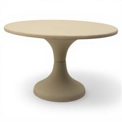 Mid 20th century tulip round white fiberglass table, tapered column base on a circular plinth