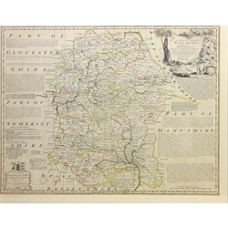  'An Improved Map of Wilt Shire Divided into its Hundreds', 18th century map by Eman Bowen (British 1694-1767), dedicated to Robert Sawyer Herbert, sold by Tinney, Fleet Street London, 1755, 54cm x 70cm  