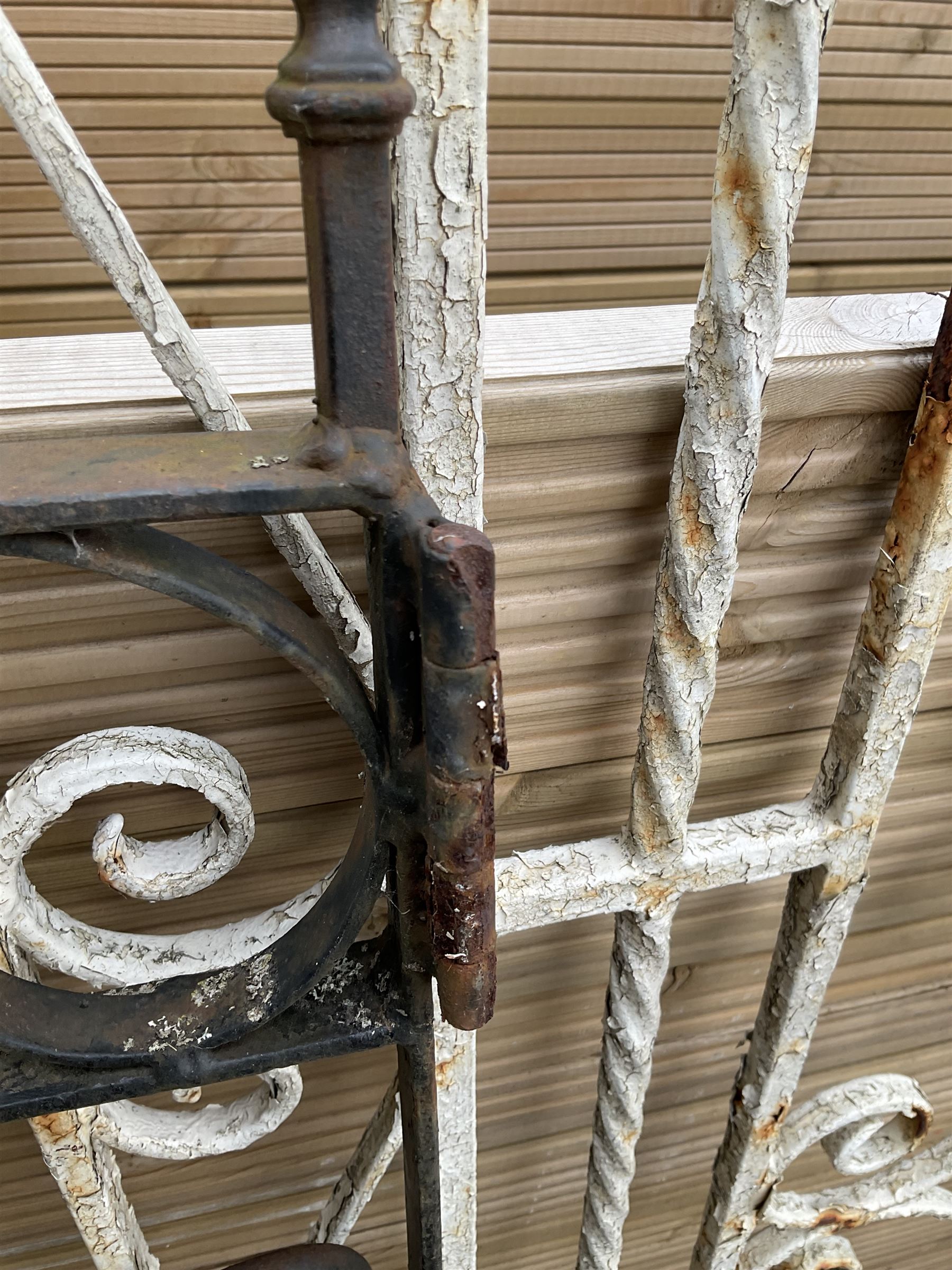 Two wrought iron garden gates painted in black and white - THIS LOT IS TO BE COLLECTED BY APPOINTMENT FROM DUGGLEBY STORAGE, GREAT HILL, EASTFIELD, SCARBOROUGH, YO11 3TX