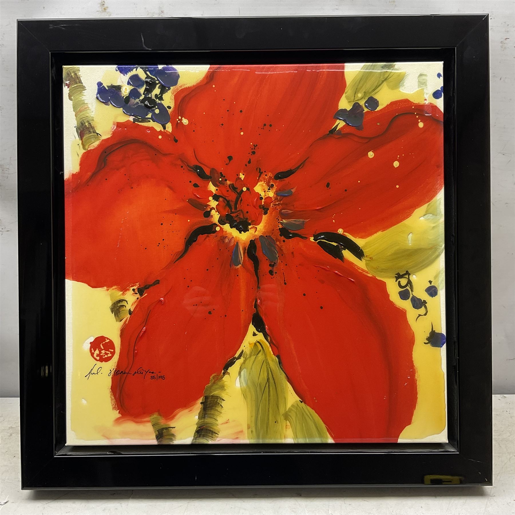 Danielle O'Connor Akiyama (Canadian 1957-): 'Loves Parade', limited edition glazed embellished print on canvas signed and numbered 35/195, 51cm x 51cm