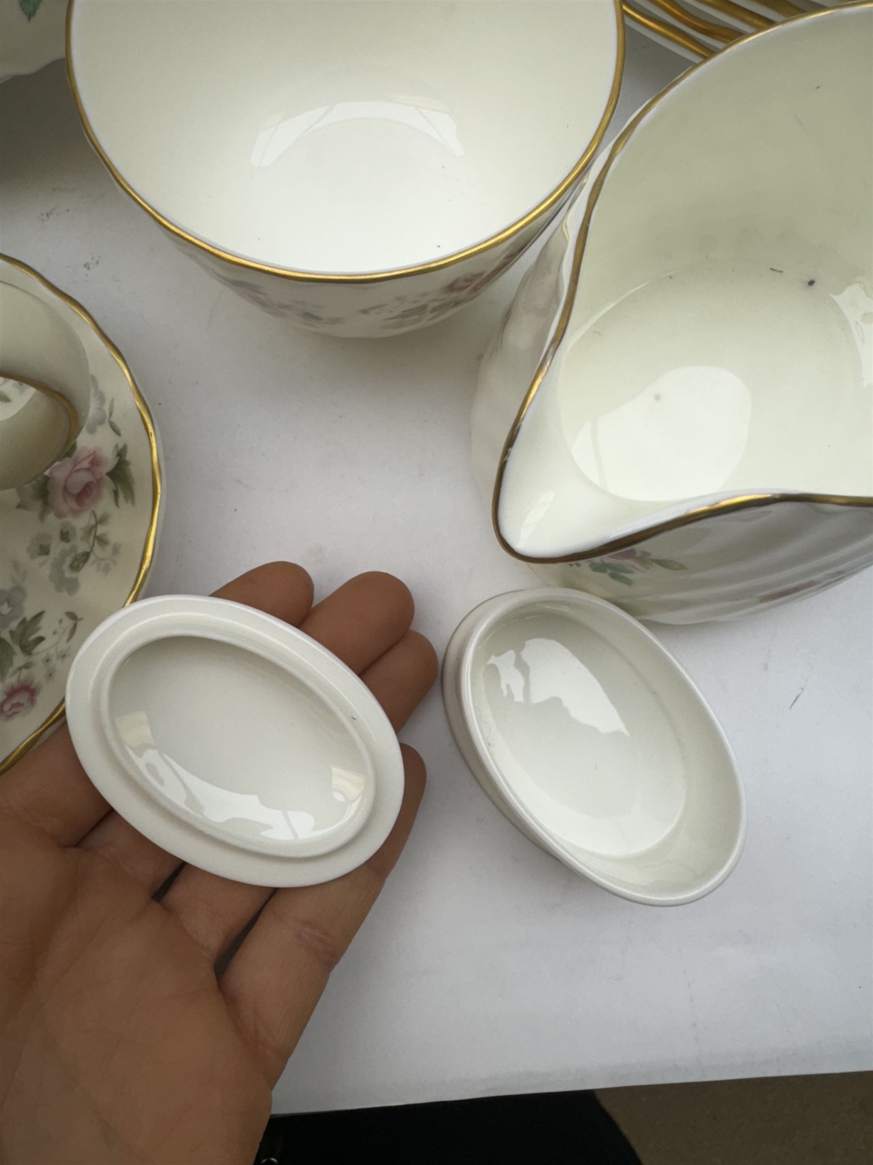 Minton Spring Bouquet pattern part tea and dinner service, including six dinner plates, six side plates, two covered dishes etc, together with Minton Marlow pattern part tea service  