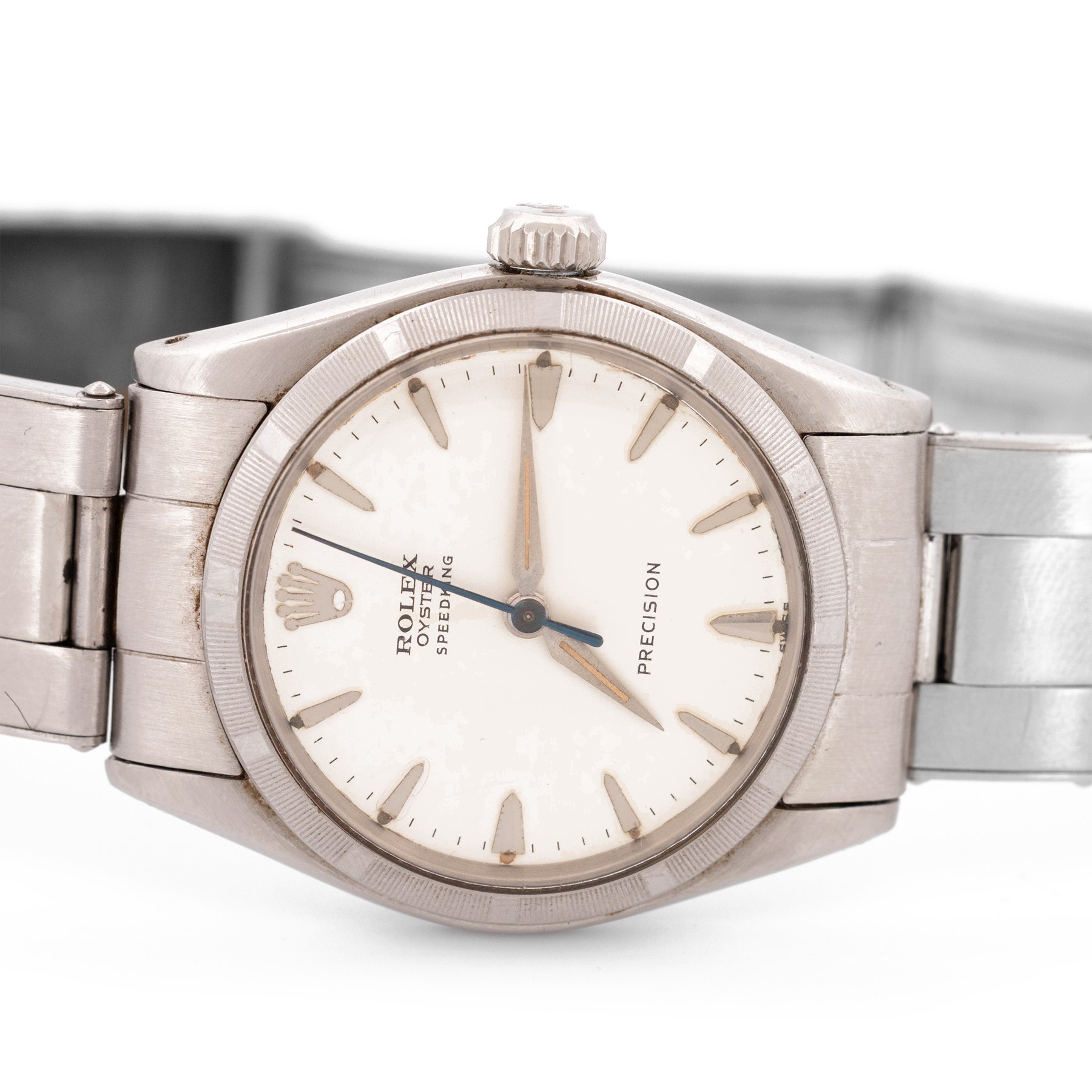 Rolex Oyster Speedking Precision gentleman's stainless steel manual wind wristwatch, circa 1961, Ref. 6421, serial No. 649563, silvered dial with dagger hour markers, on Rolex expanding stainless steel bracelet, with fold-over clasp