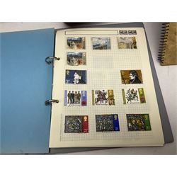 Various empty albums and folders, World stamps including Afghanistan, Bulgaria, Chile, Cuba, Czechoslovakia, British Antarctic Territory, Peru etc, in one box