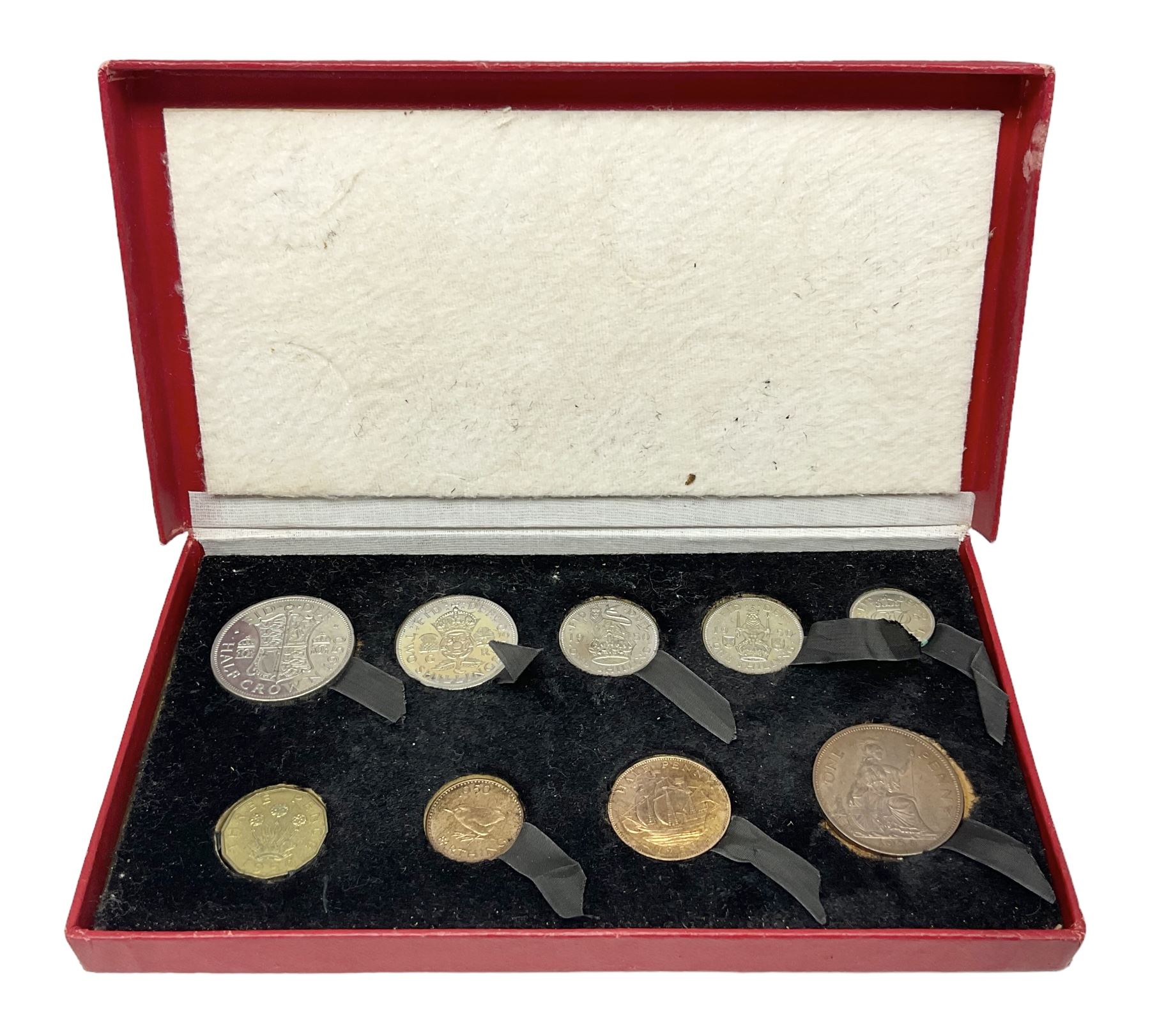 King George VI 1950 nine coin set, housed in the original Royal Mint red card box