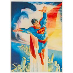 Two limited edition signed prints, comprising 'Batman: The Golden Years', signed to bottom right corner by Batman co-creator Bob Kane, printer's proof no. 87/100, released to commemorate Batman's 50th Anniversary and 'Superman: The Soaring Eagle', signed to bottom left by Jose Luis Garcia-Lopez, released to commemorate Superman's 50th Anniversary, artwork largest H50cm, W40cm, framed