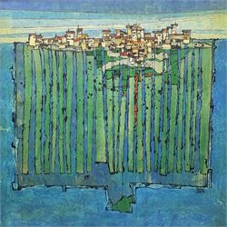 Brian Tozer (British 1944-): 'The Island', acrylic on board signed and dated 2011, 90cm x 90cm