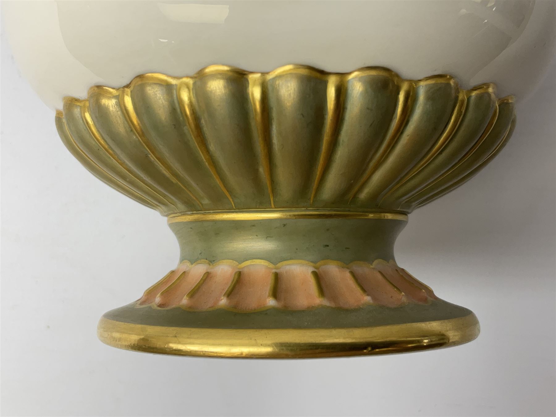 Early 20th century Royal Worcester vase decorated by Harry Davis, of ovoid form with twin acanthus mounted handles and waisted high neck supporting a domed cover, upon a circular foot, the body hand painted with sheep in a highland landscape, signed H Davis, with puce printed marks beneath including shape number 2425, and date code for 1907, H27.5cm