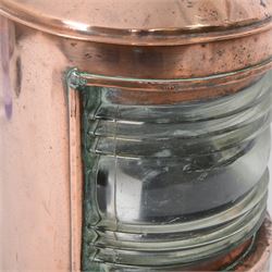Early 20th century copper ships lantern, with curved and ribbed clear glass panel and swing handle, H55cm