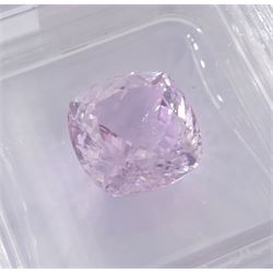 Two loose kunzite stones including 26.70 carat oval cut and a 13.40 carat cushion cut