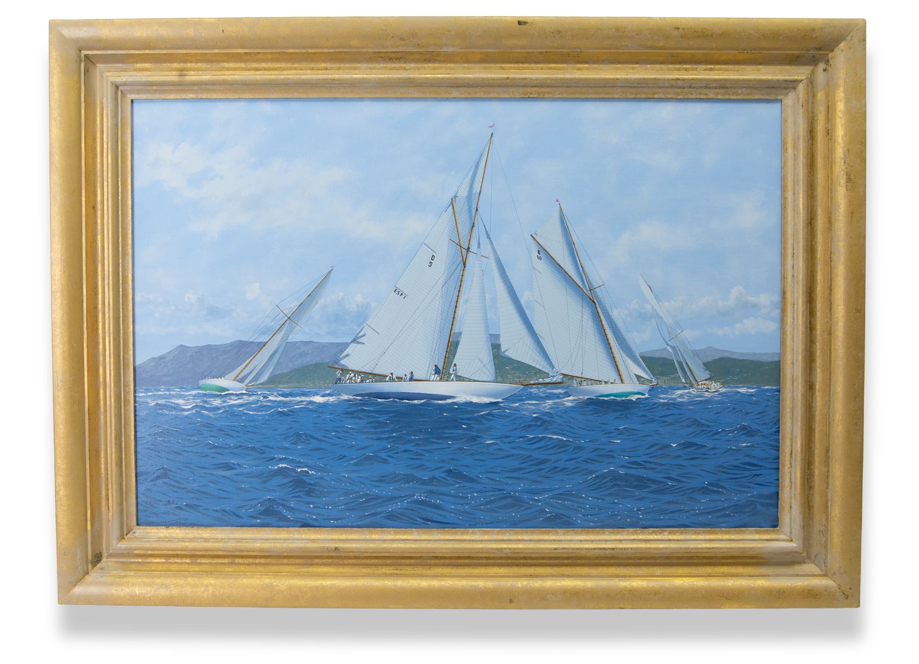 James Miller (British 1962-): 'Classic 15s off St Tropez -Mariska Hispania The Lady Anne and Tuiga', oil on canvas signed, titled verso 60cm x 90cm