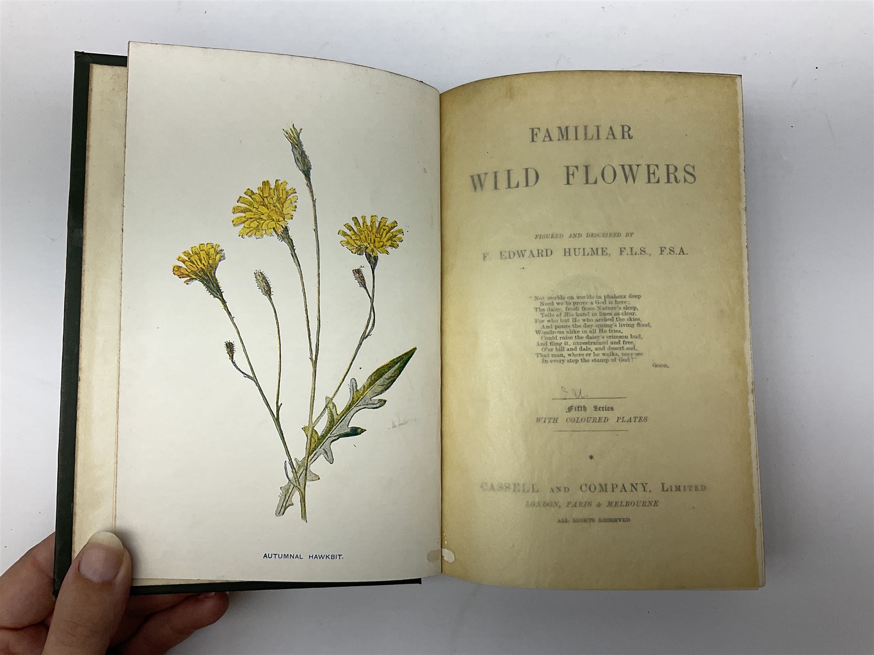 Hulme, F. Edward; 'Familiar Wild Flowers' with coloured plates, five volumes, together with Hulme, F. Edward; 'Familiar Garden Flowers' described by Shirley Hibberd with coloured plates, five volumes, each with coloured title labels 