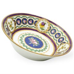 19th century Sevres type floral painted bowl with panels of flowers interspersed with smal...