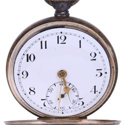 Continental silver ladies fob watch with silvered dial, stamped 800, on Albertina together with a silver cased open faced pocket watch, with silver import marks