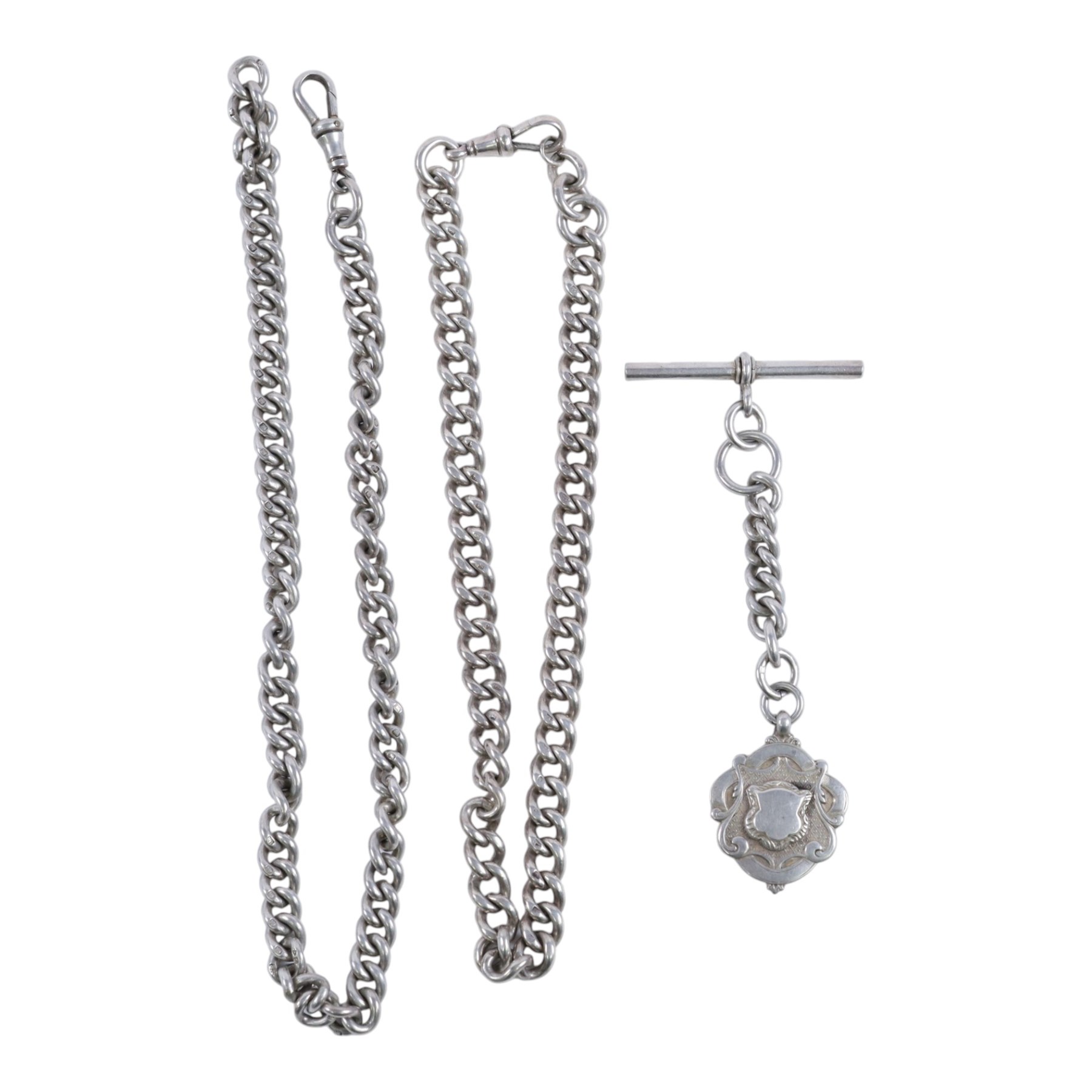Two early 20th century silver watch chains, links hallmarked