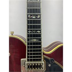 American Gretsch Super Chet semi-acoustic guitar, 1960s/70s, with 'pots' on scratch plate, serial no.5 2071, L111cm overall;  in original hard carrying case  