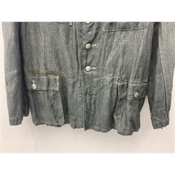 WW2 German Army grey/green herringbone twill four pocket tunic with shoulder tabs for signals regiment, cloth eagle insignia and iron cross ribbon