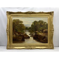 Thomas Spinks (British 1847-1927): 'Fishing on the Lledre' North Wales, oil on canvas unsigned 75cm x 100cm