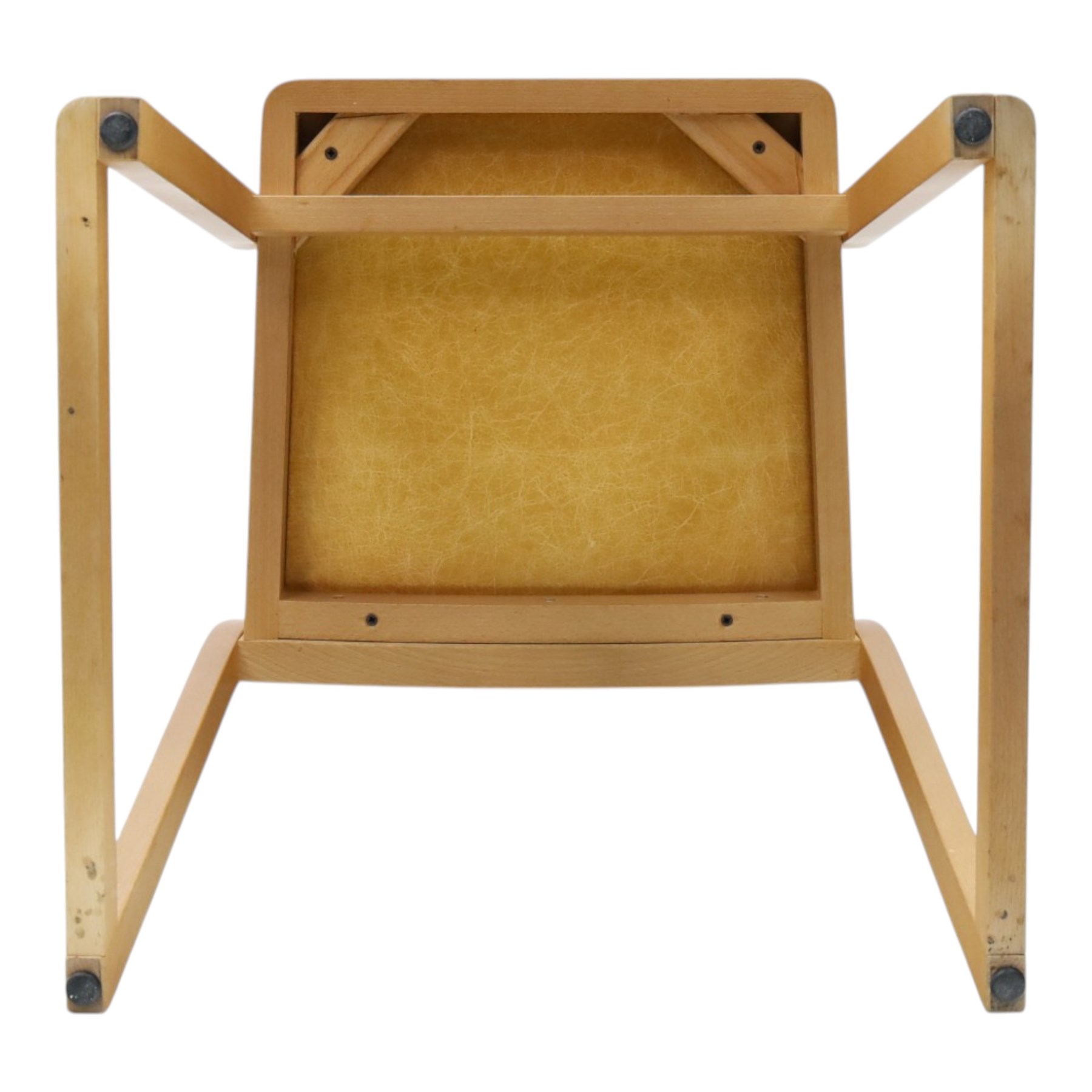 TrabÀ - Italian beech framed Roxanne chair, ochre leatherette seat, shaped beech frame